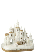 J-Line decoratie Peperkoek Kasteel + Trein - polyresin - beige/wit