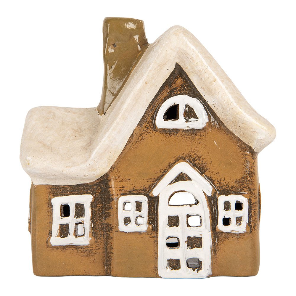 Waxinelichthouder Huis 13x7x13 cm Bruin Keramiek