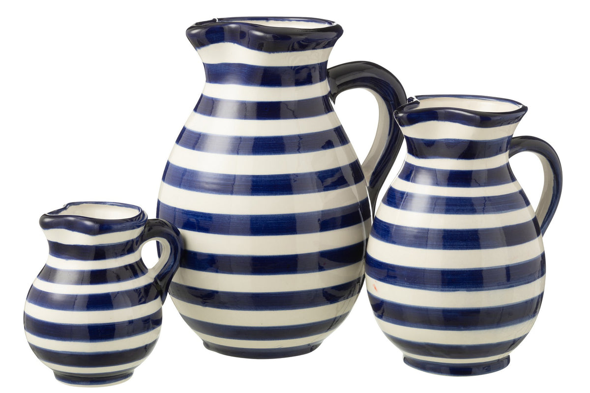 J-Line kruik Granada Stripes - keramiek - wit/blauw - large