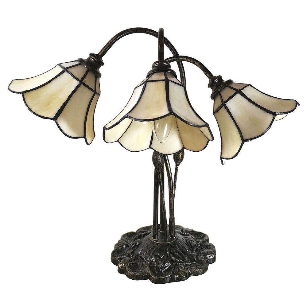 Tiffany Tafellamp 46x28x63 cm Beige Glas Tulpen Tiffany Bureaulamp