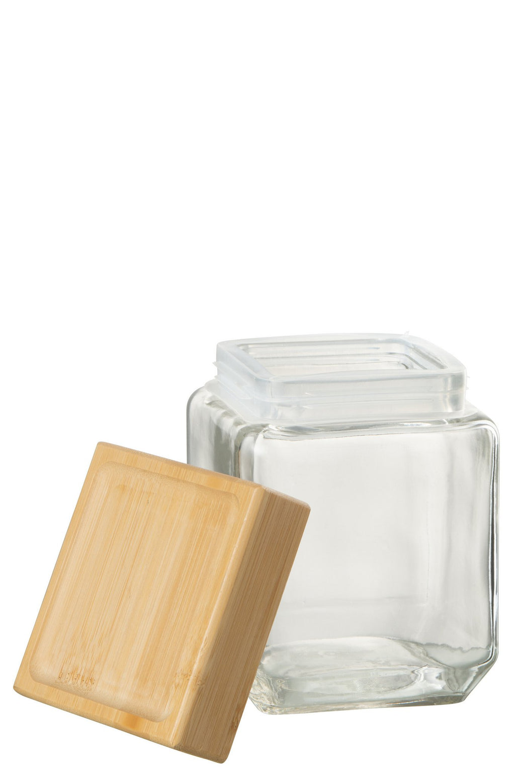 J-Line voorraadpot Brad - glas/bamboe - transparant/naturel - medium