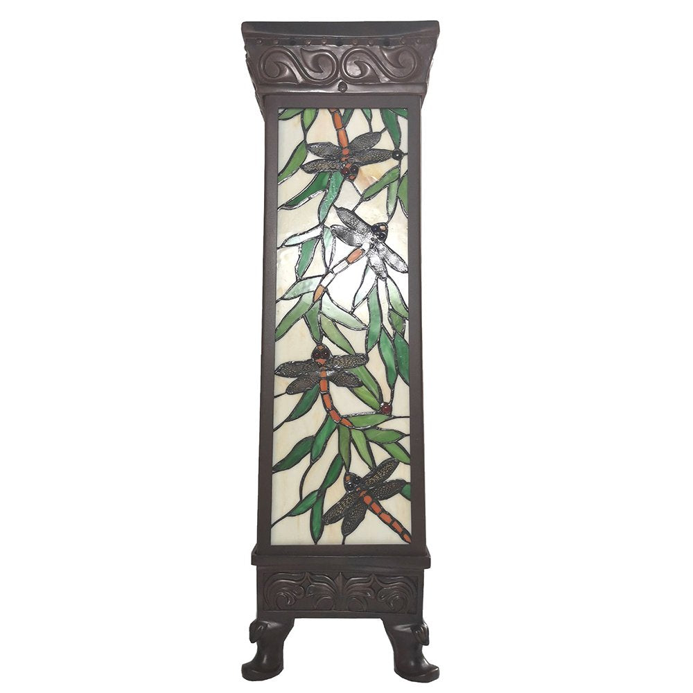 Zuil Tiffany 30x30x100 cm Beige Groen Glas Libelle Bureaulamp Tiffany