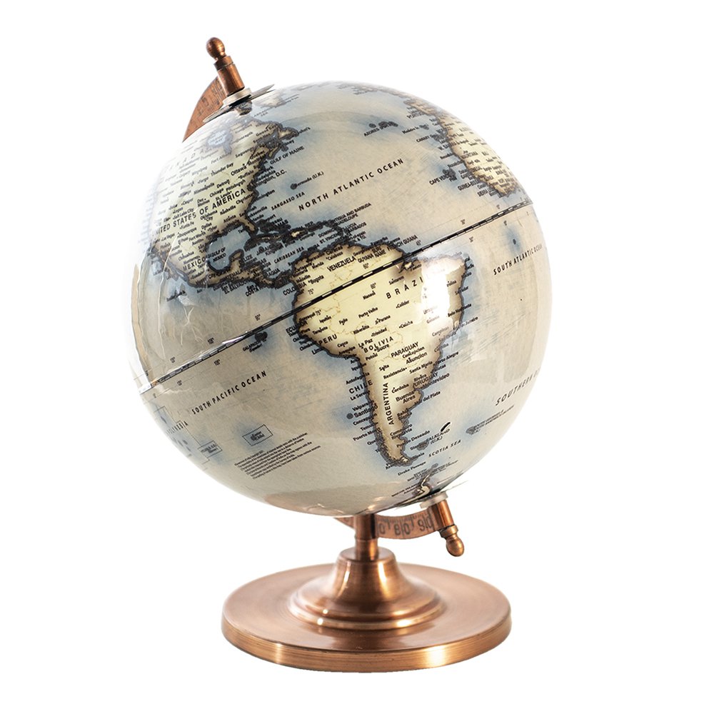 Wereldbol 22x30 cm blauw hout globe
