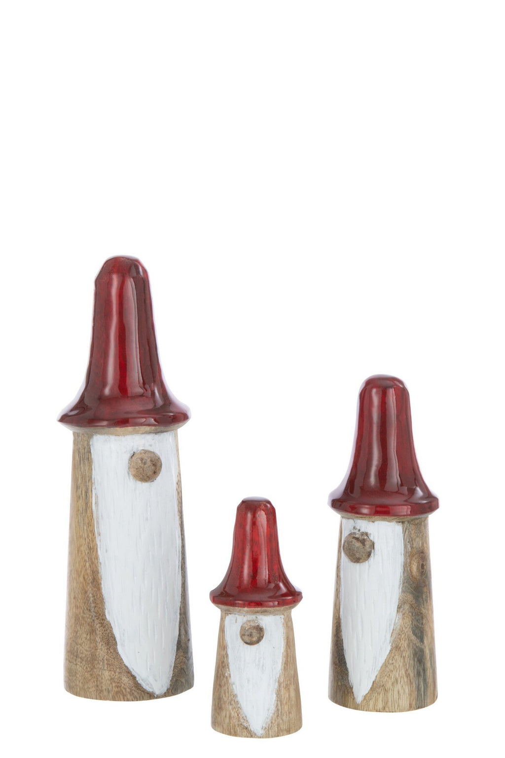 J-Line decoratie Kabouter Paddenstoel - hout - naturel/rood - 3 stuks