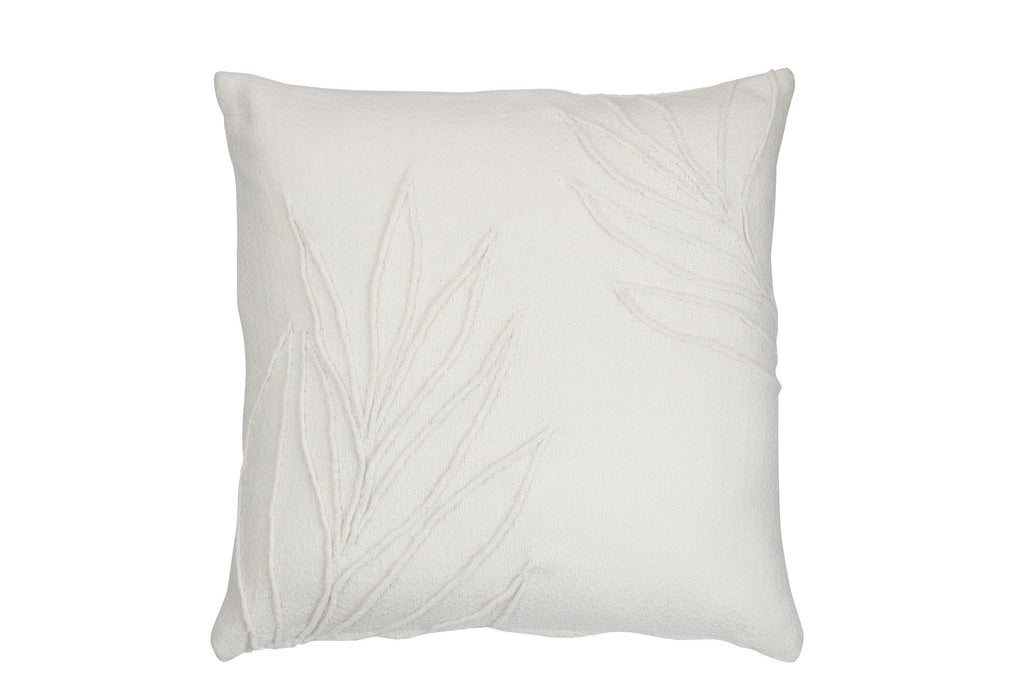 J-Line kussen Blad Fijn Vierkant - polyester - wit