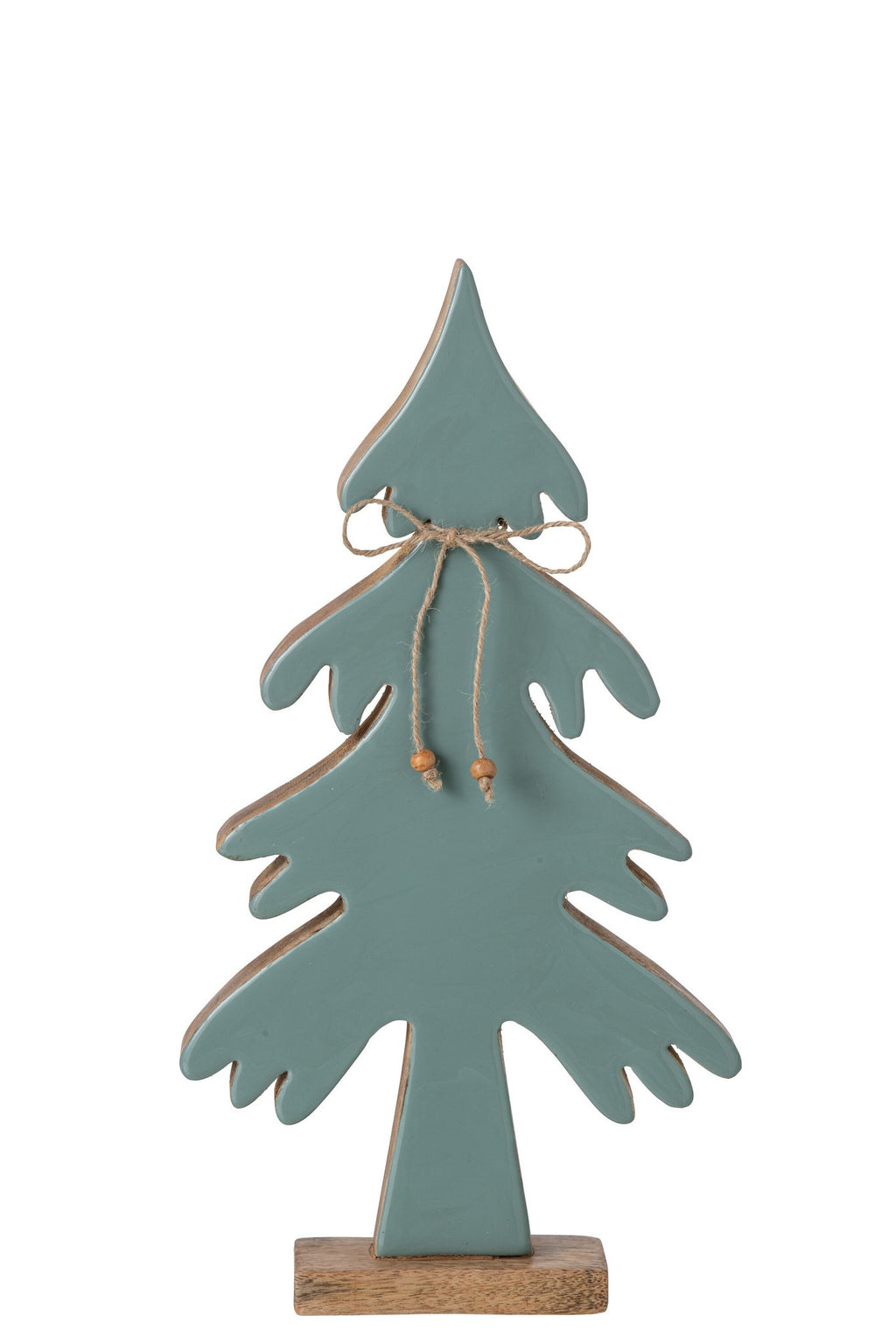 J-Line Dennenboom met strik - mangohout - naturel/turquoise - medium