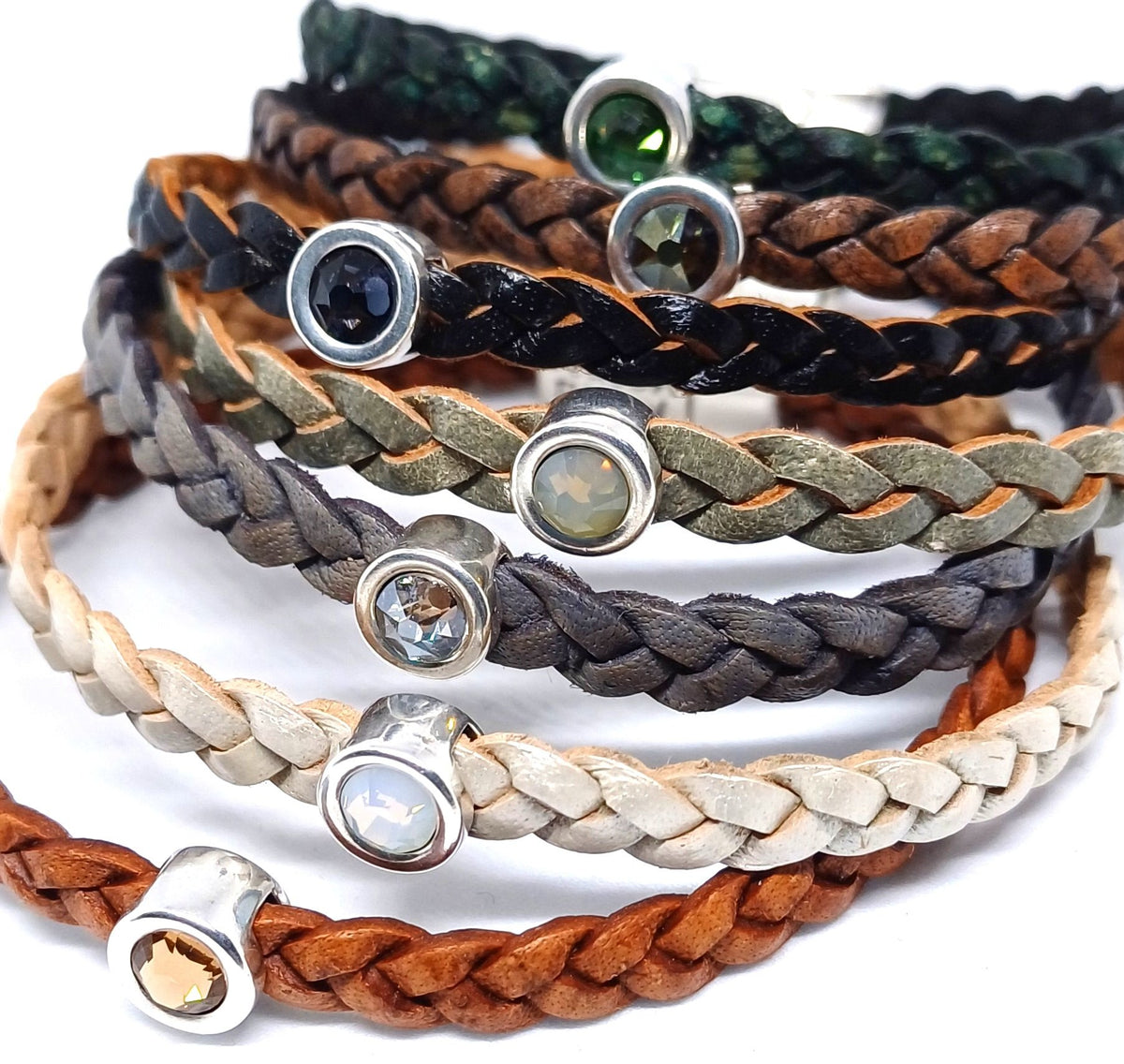 Shorty gevlochten leren armband antiek zilver