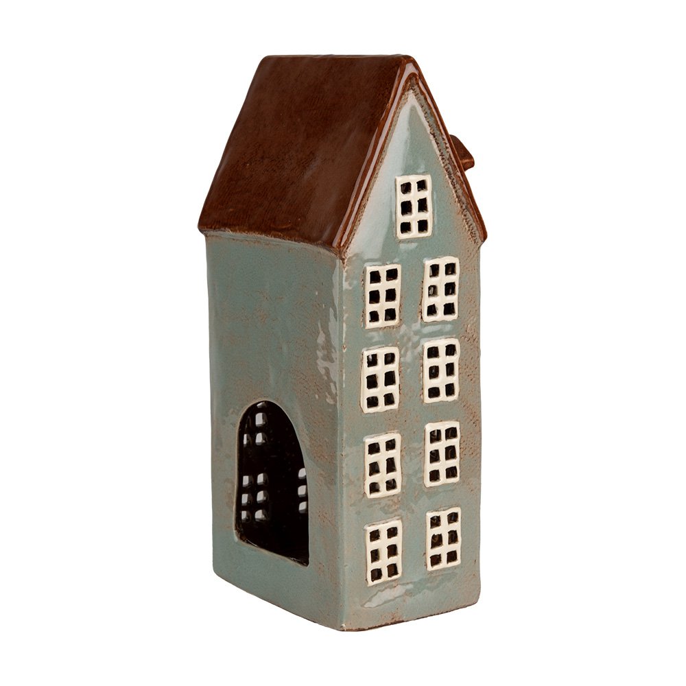 Waxinelichthouder Huis 15x11x30 cm Grijs Bruin Keramiek Theelichthouder