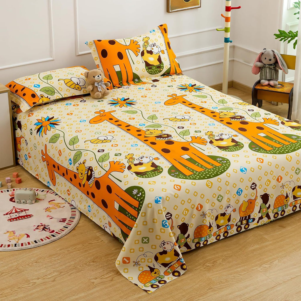 Tweepersoonslakenset voor kinderen - 180 TC microvezel - Babydierenprint, 2 kussenslopen