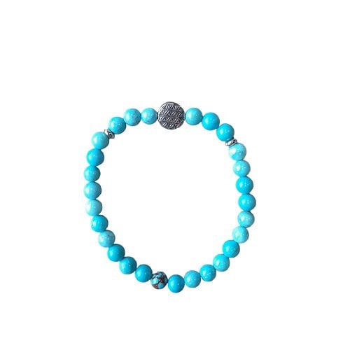 Dames armband Turquoise 6 mm met Flower of Life kraal