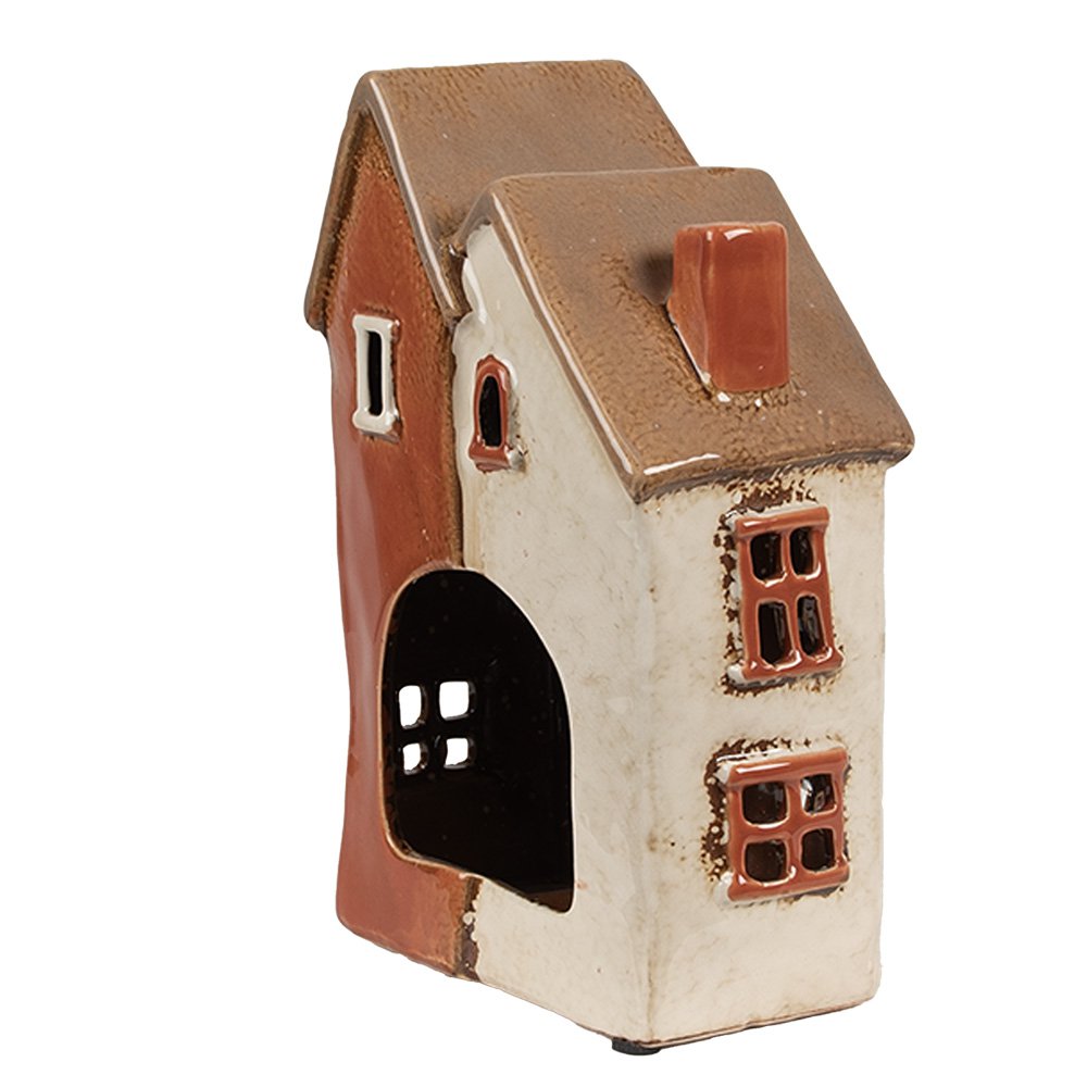 Waxinelichthouder Huis 13x8x20 cm Beige Keramiek Theelichthouder