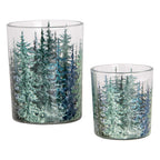 Theelichthouder Set van 2 Ø 7x8 / 10x13 cm Groen Glas Dennenbomen