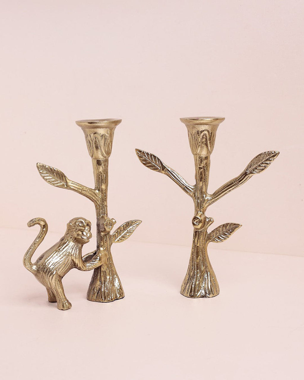 Kaarshouder | Messing Aap | Set van 2, H 21,5 x D 6,5 cm