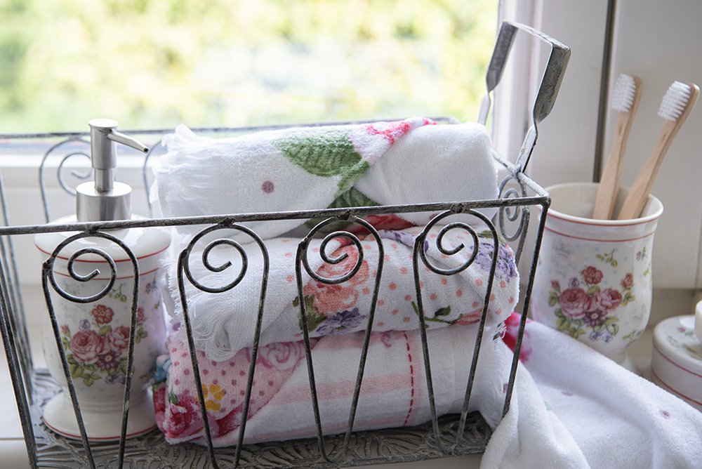 Gastendoekje 40x66 cm Wit Roze Katoen Rozen Toilet Handdoek