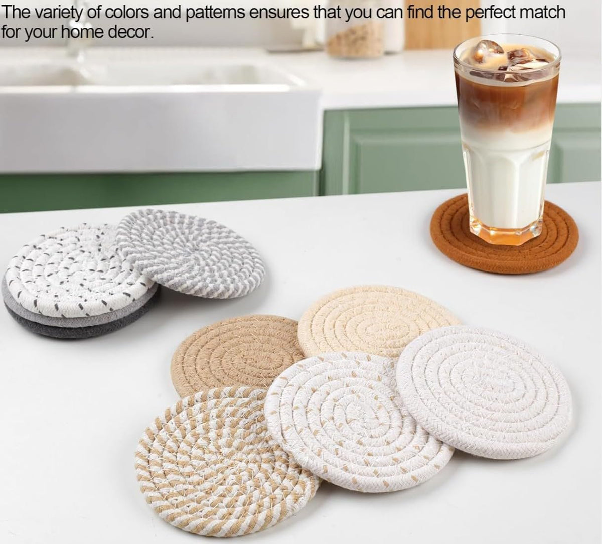 Jute Elegance onderzetterset voor eettafel, kantoor | Decoratieve bekeronderzetters, housewarming cadeau, set van 6