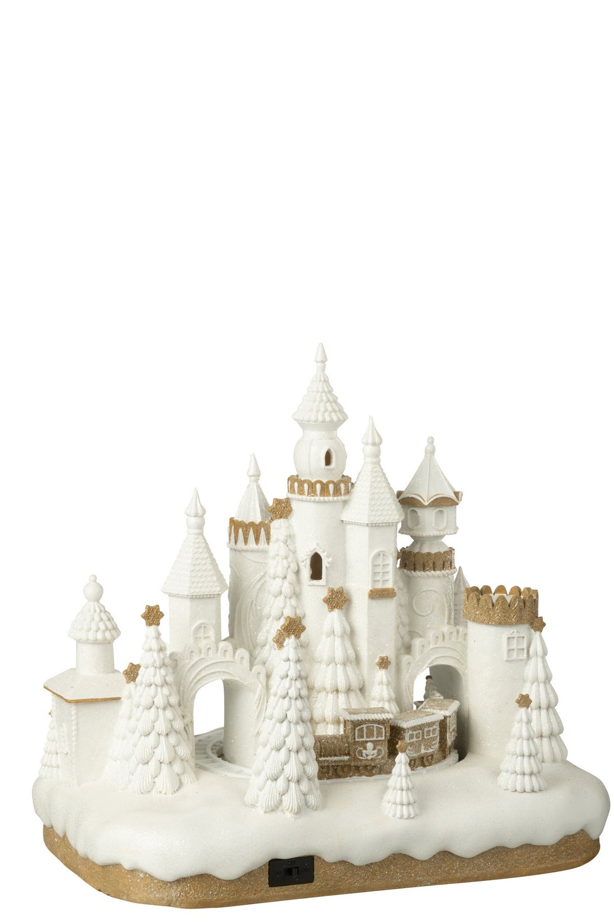 J-Line decoratie Peperkoek Kasteel + Trein - polyresin - beige/wit
