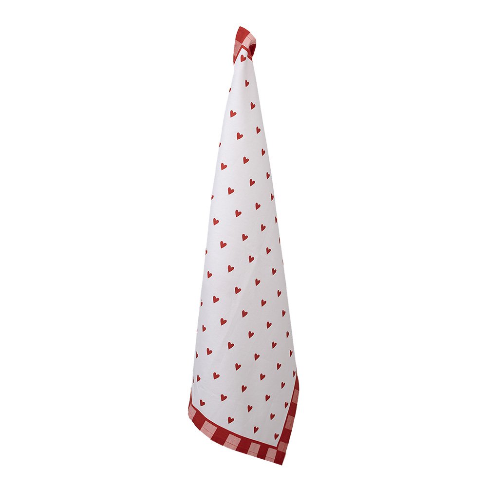 Theedoek 50x70 cm Wit Rood Katoen Hartjes