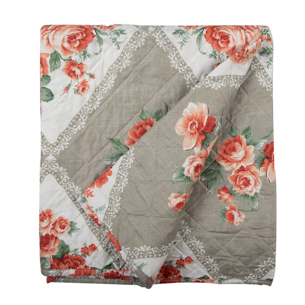 Bedsprei 240x260 cm Grijs Roze Katoen Bloemen Sprei