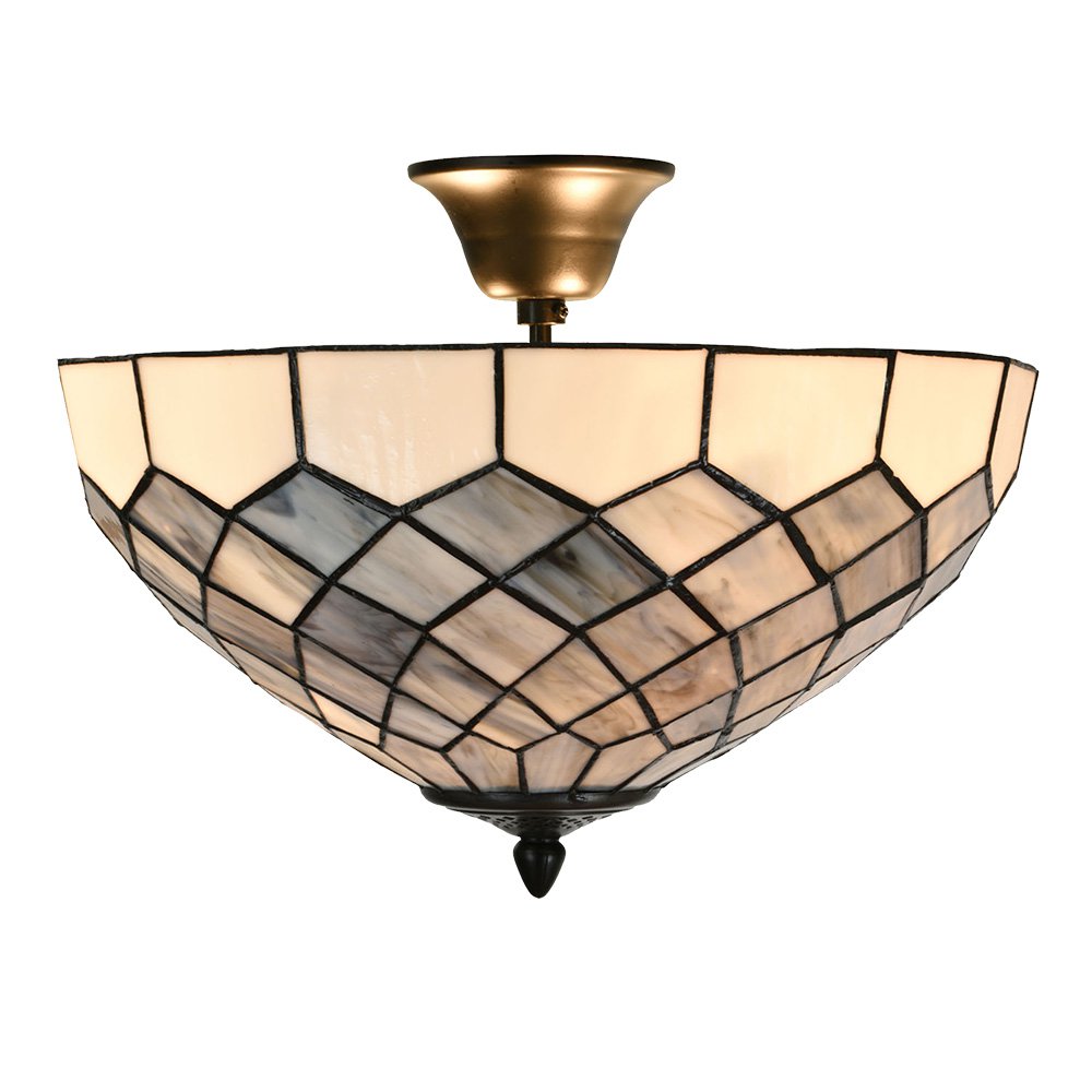Plafondlamp Tiffany Ø 41x24 cm Grijs Glas Tiffany Lampen