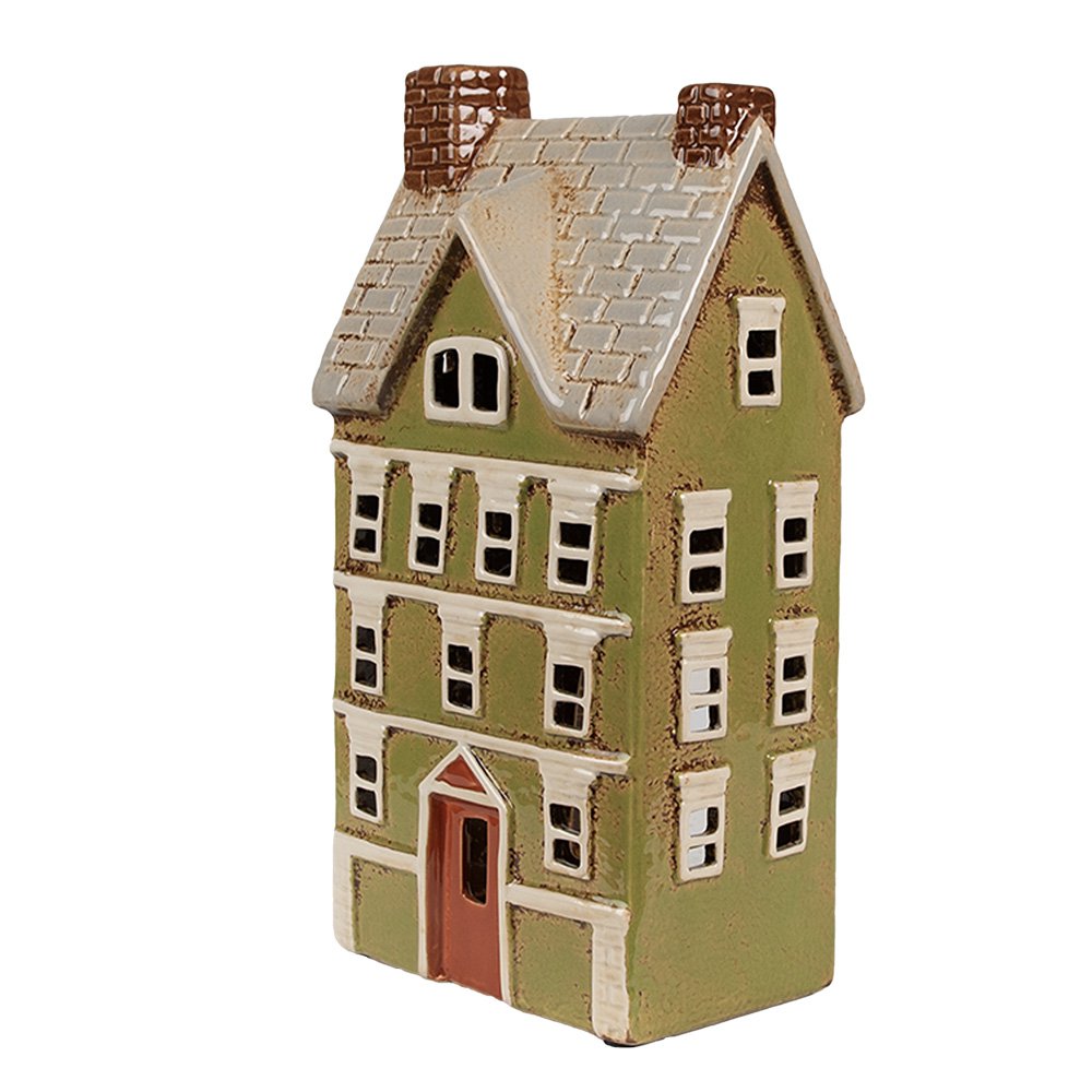 Waxinelichthouder Huis 14x10x26 cm Groen Beige Keramiek Theelichthouder