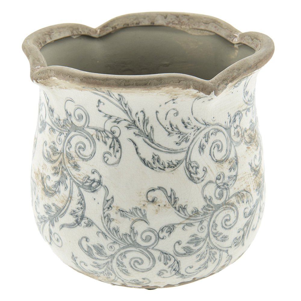 Bloempot Ø 18x17 cm Beige Grijs Keramiek Bloemen Bloempot Binnen