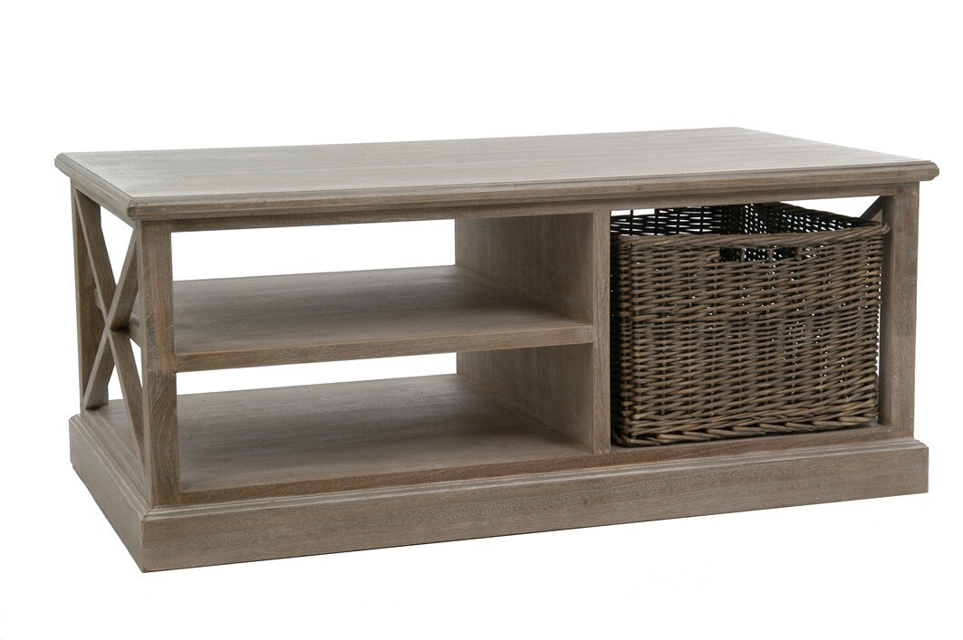 J-Line Salontafel Rechthoek - 2 schuiven en 1 mand - hout - grijs