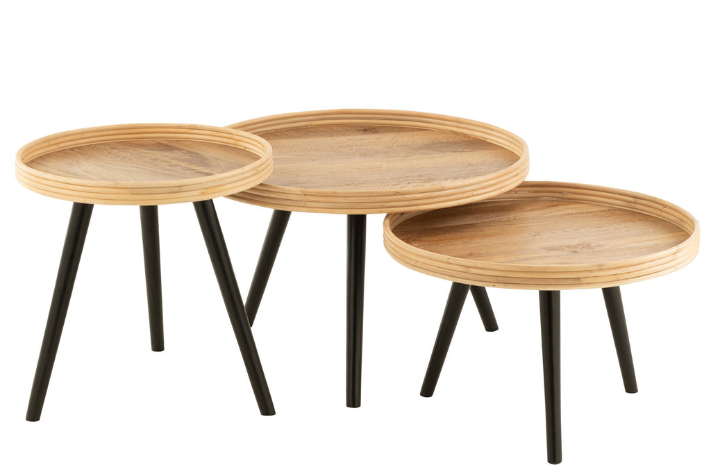 J-Line Set Van 3 Bijzettafel Rond Mango Hout Naturel