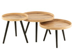 J-Line Set Van 3 Bijzettafel Rond Mango Hout Naturel