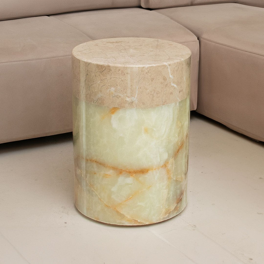 Accenttafel Beige Marmeren blad en lichtgroene onyx