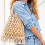 Luna-Leena tas macrame gebroken wit - katoen - handgemaakt in Nepal
