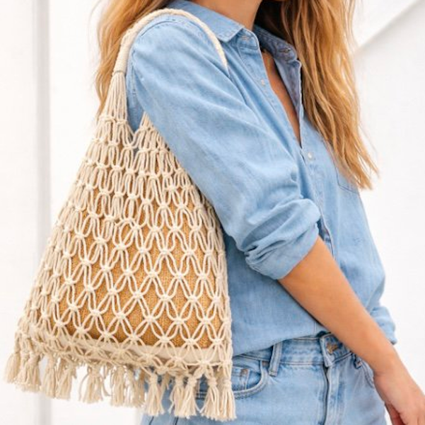 Luna-Leena tas macrame gebroken wit - katoen - handgemaakt in Nepal
