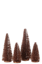 J-Line decoratie Kerstboom Glitter - kunststof - bruin - doos van 8