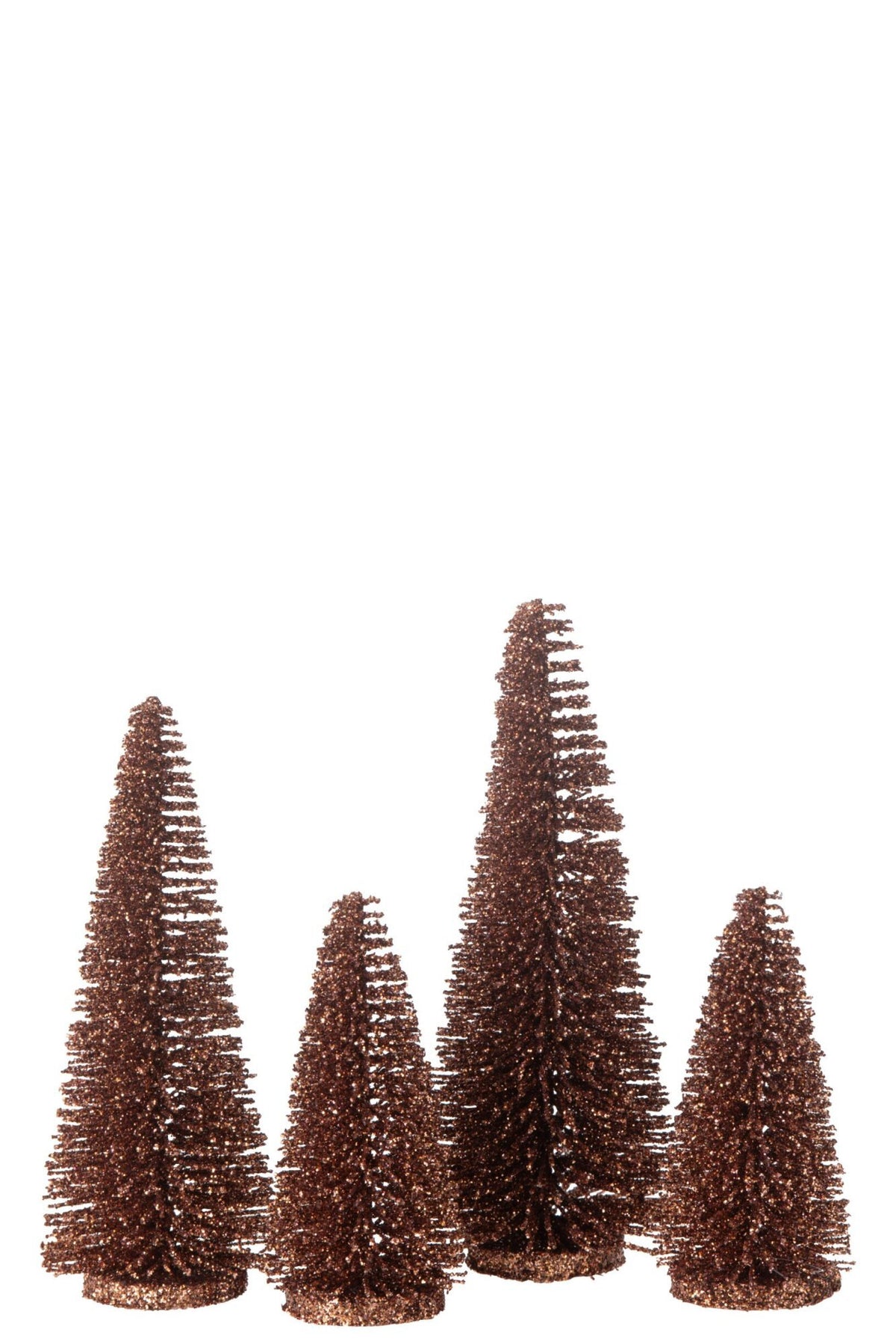 J-Line decoratie Kerstboom Glitter - kunststof - bruin - doos van 8