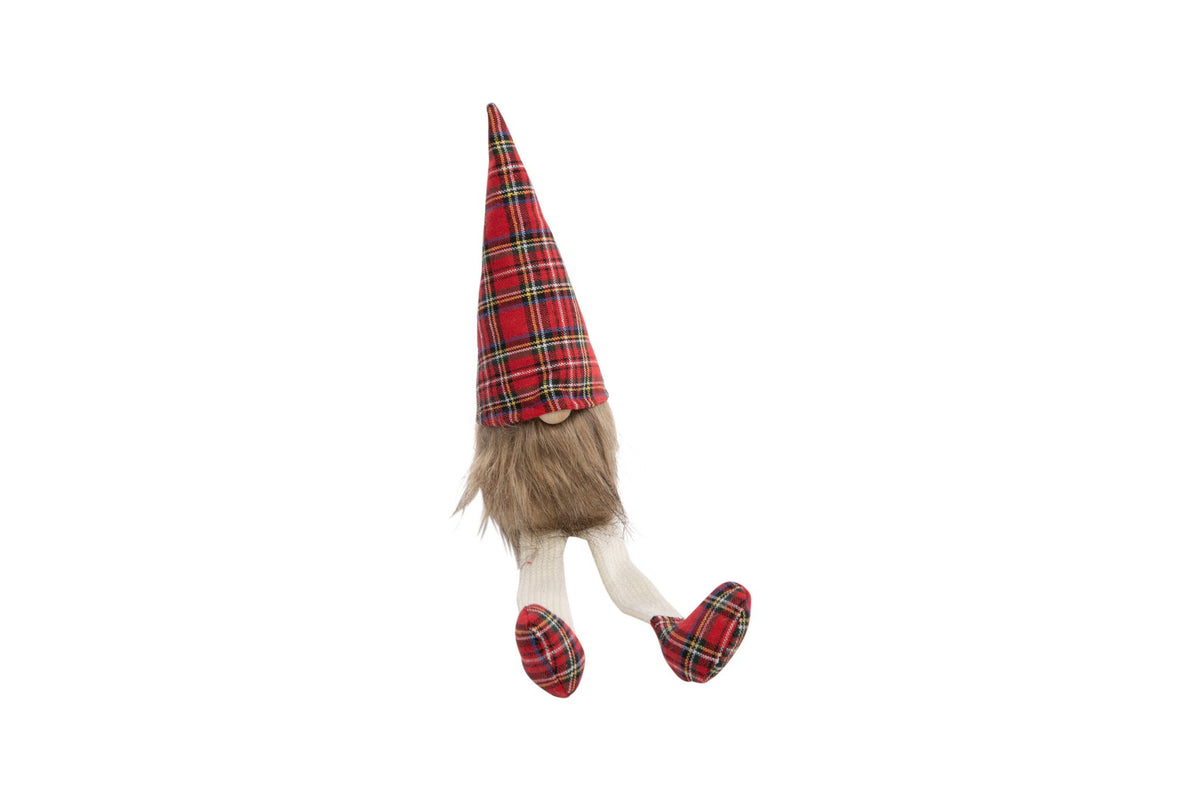 Fluweel kabouter zittend 23/40cm rood geruit/grijs