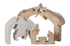 J-Line Kerststal - mangohout - naturel/wit - large