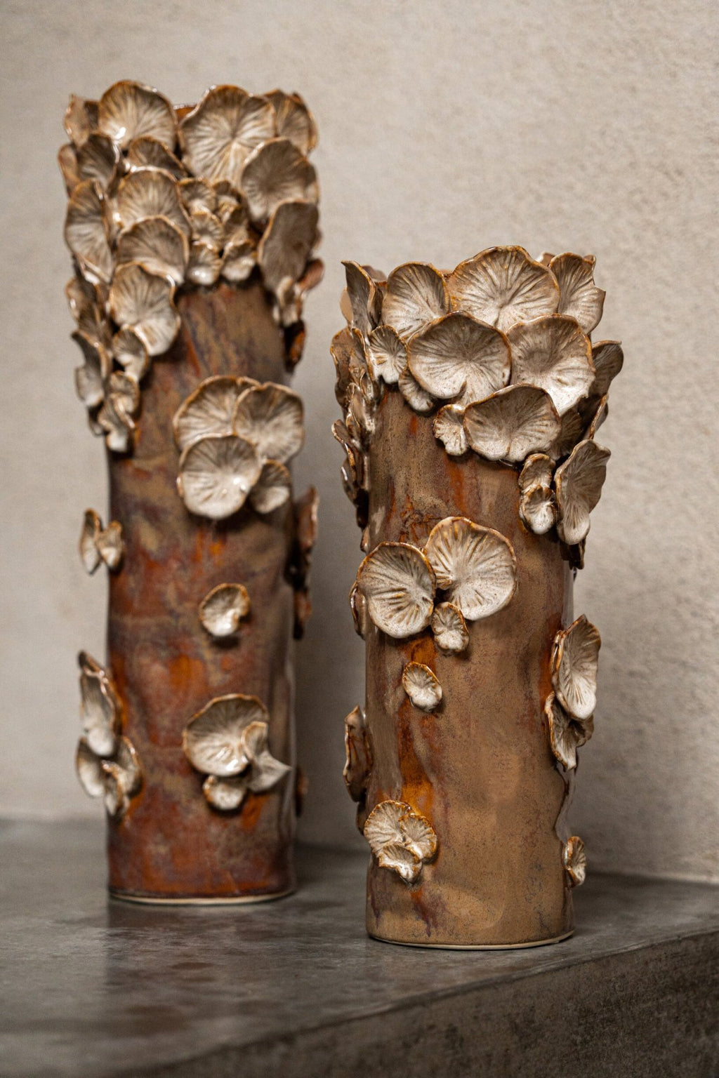 J-Line vase Paddenstoelen Cilinder - steengoed - bruin/beige - large