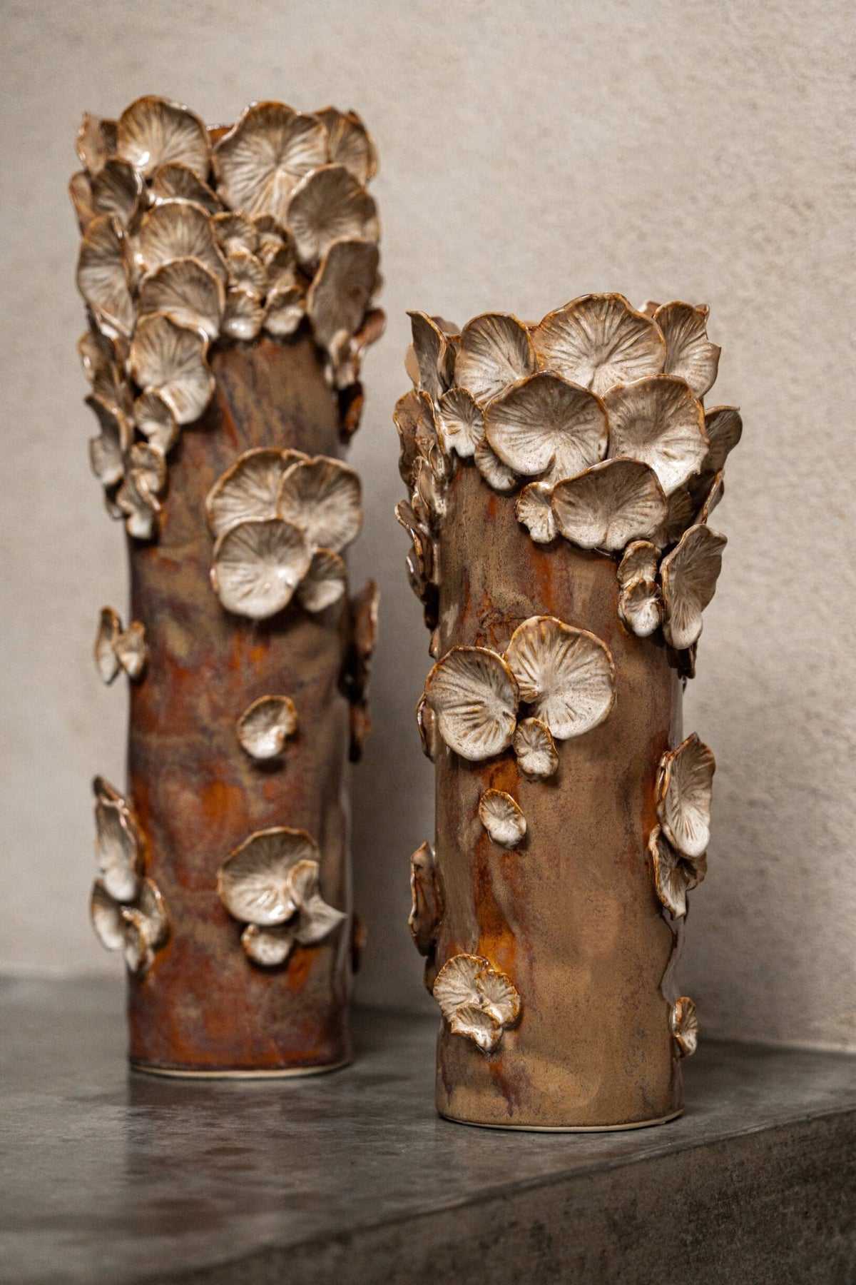 J-Line vase Paddenstoelen Cilinder - steengoed - bruin/beige - large