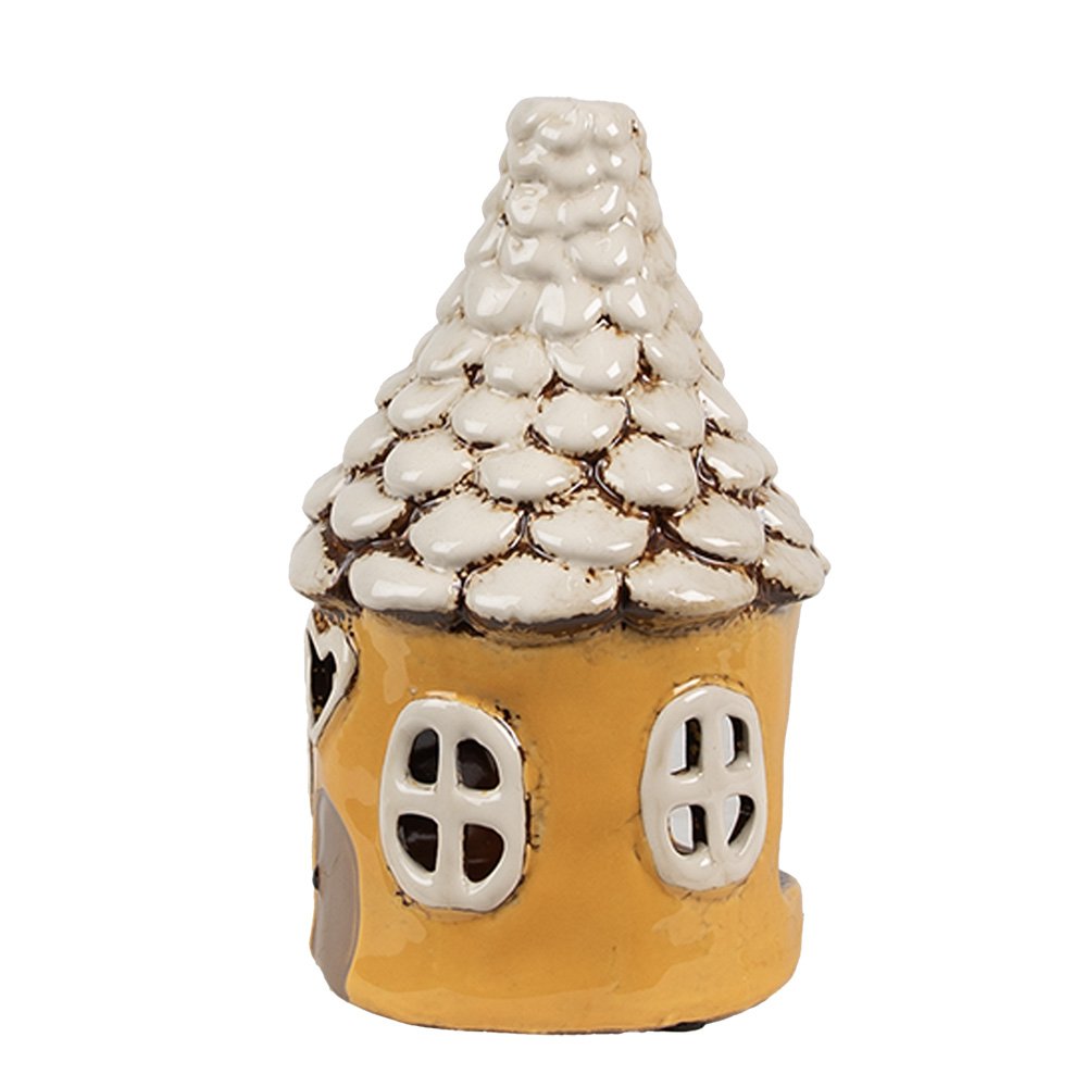 Waxinelichthouder Huis Ø 11x17 cm Geel Keramiek Theelichthouder