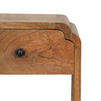 Massief houten Newton mini-nachtkastje in eikenhout, 1 lade en open plank, beige
