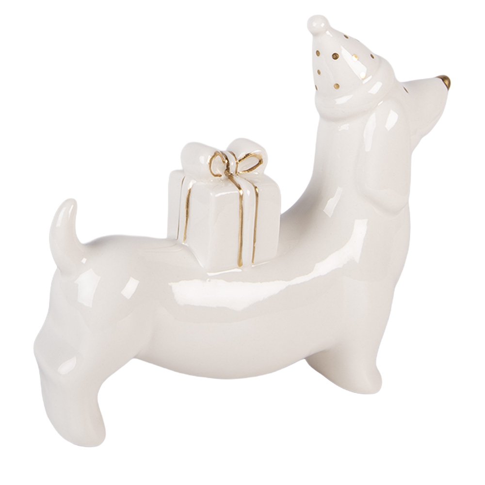 Kerstdecoratie Beeld Hond 15x4x13 cm Wit Porselein