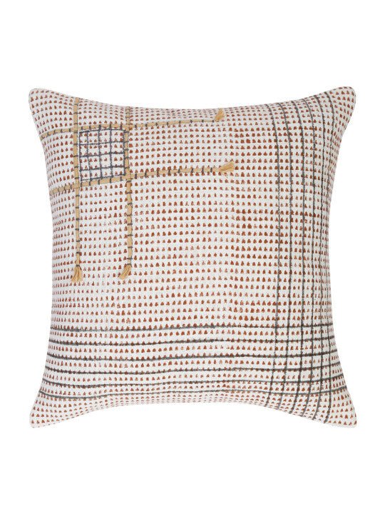 Set van 2 - Kussenhoezen met geometrisch patroon – Duurzame katoenen stof – Gebroken wit en bruin – 45x45 cm
