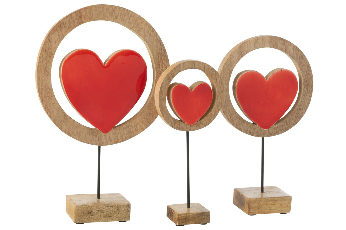J-Line decoratie Hart Cirkel Op Voet - mangohout - rood - large