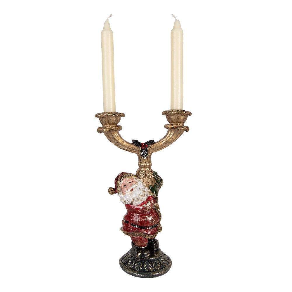 Kandelaar Kerstman 17x10x28 cm Goudkleurig Kunststof