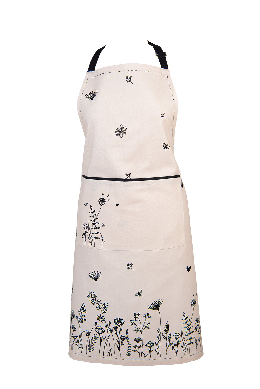 Keukenschort 70x85 cm Beige Zwart Katoen Bloemen BBQ Schort