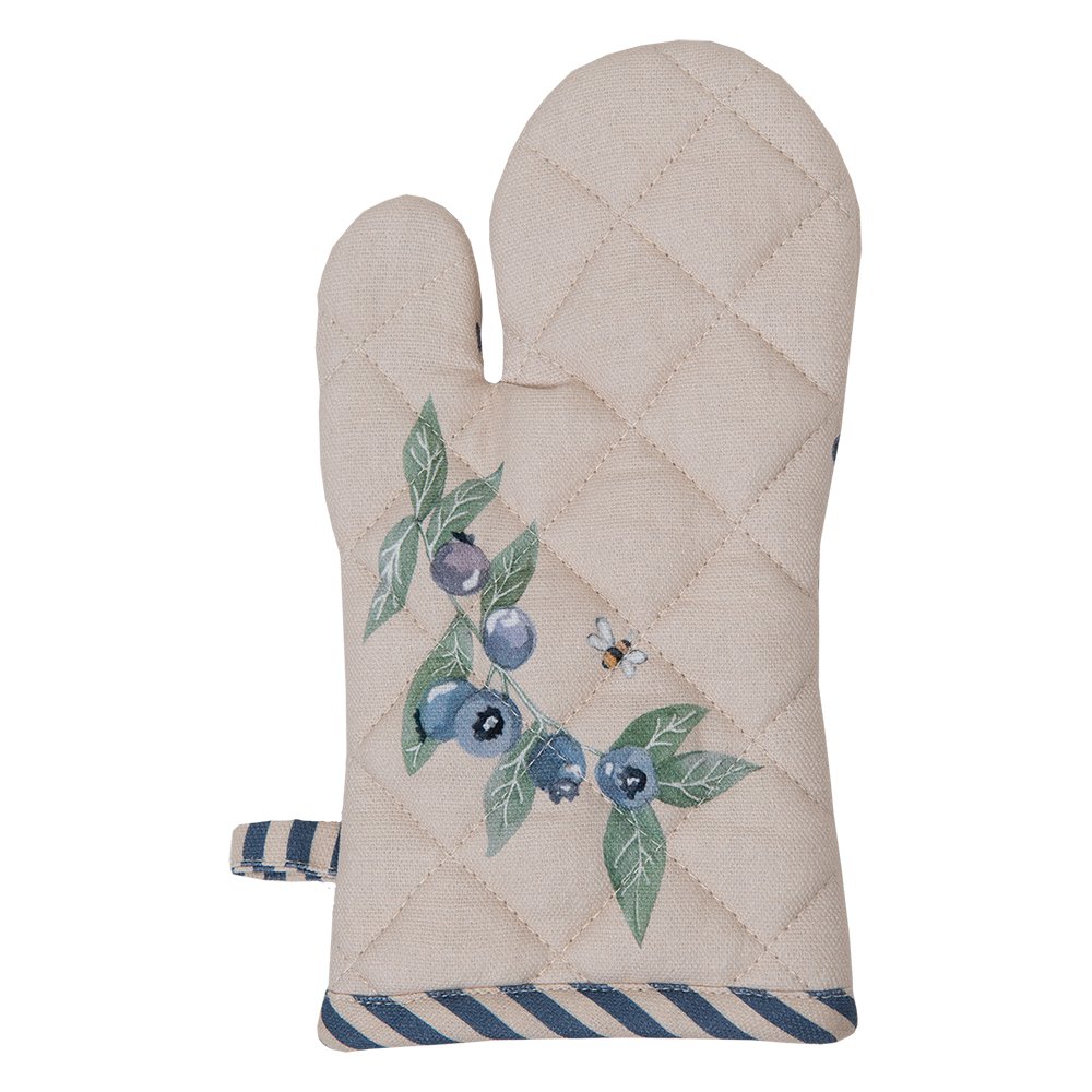 Vriendelijke ovenwant 12x21 cm beige blauw Katoen bos dieren herfst ovenhandschoen