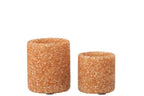 J-Line theelichthouder - steen/glas - roestbruin - set van 2