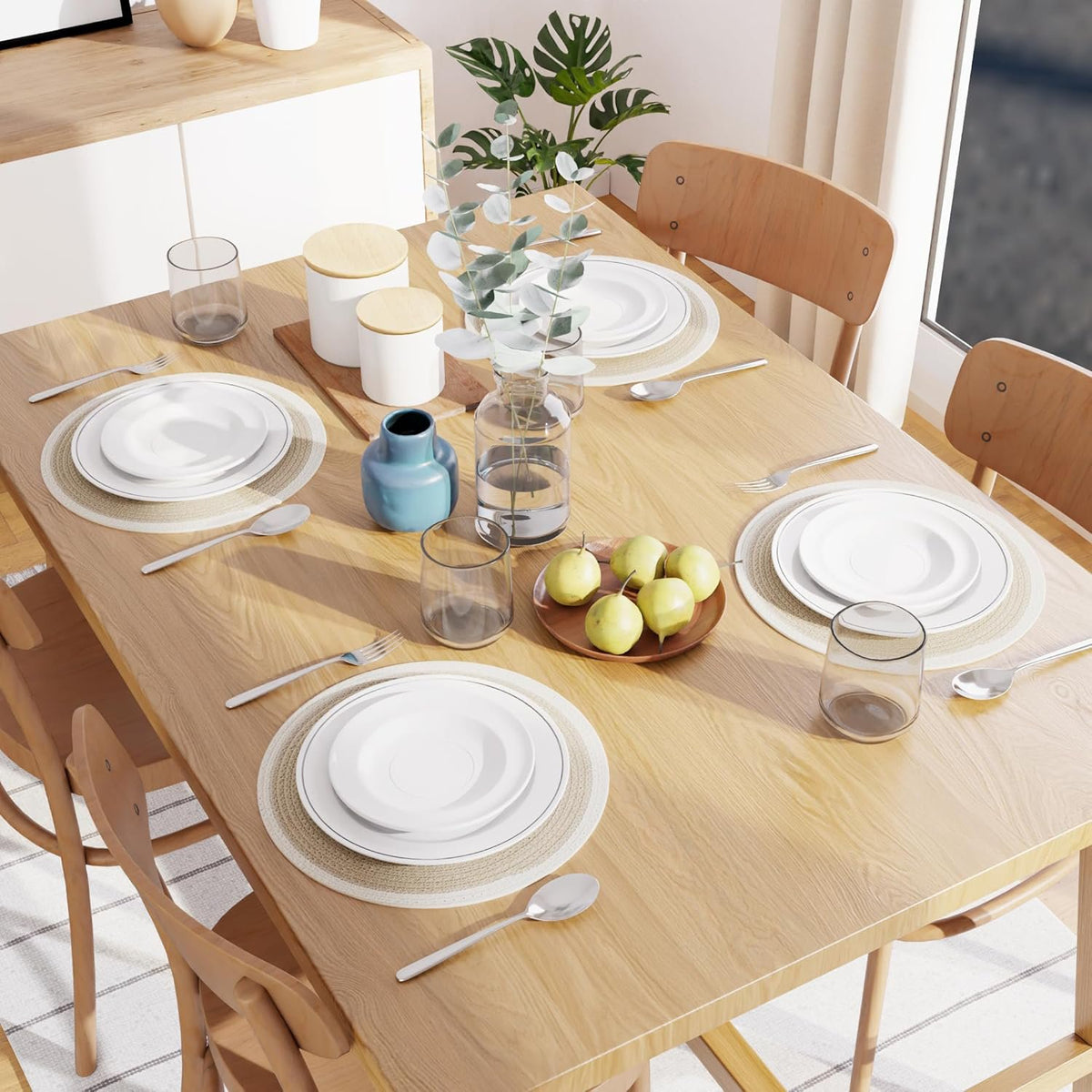 Placemats – Geribbeld Katoen Hittebestendig – 32 cm Ronde Set van 4