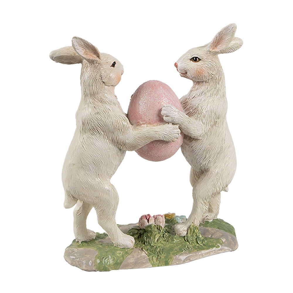 Decoratie Beeld Konijnen 11x5x13 cm Beige Kunststof