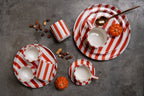 J-Line kopje Gestreept - steengoed - cognac/wit - 4 stuks