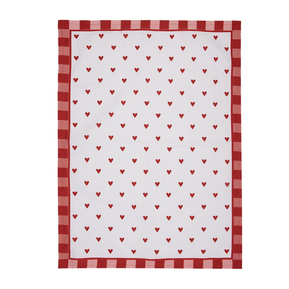 Theedoek 50x70 cm Wit Rood Katoen Hartjes